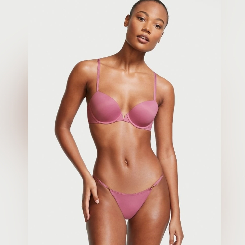 Victoria's Secret Lined Demi Smooth Plunge Magenta Pink Golden V Love Cloud Bra